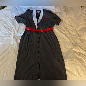 Striped Black and White Dress with Red Accents AS IS